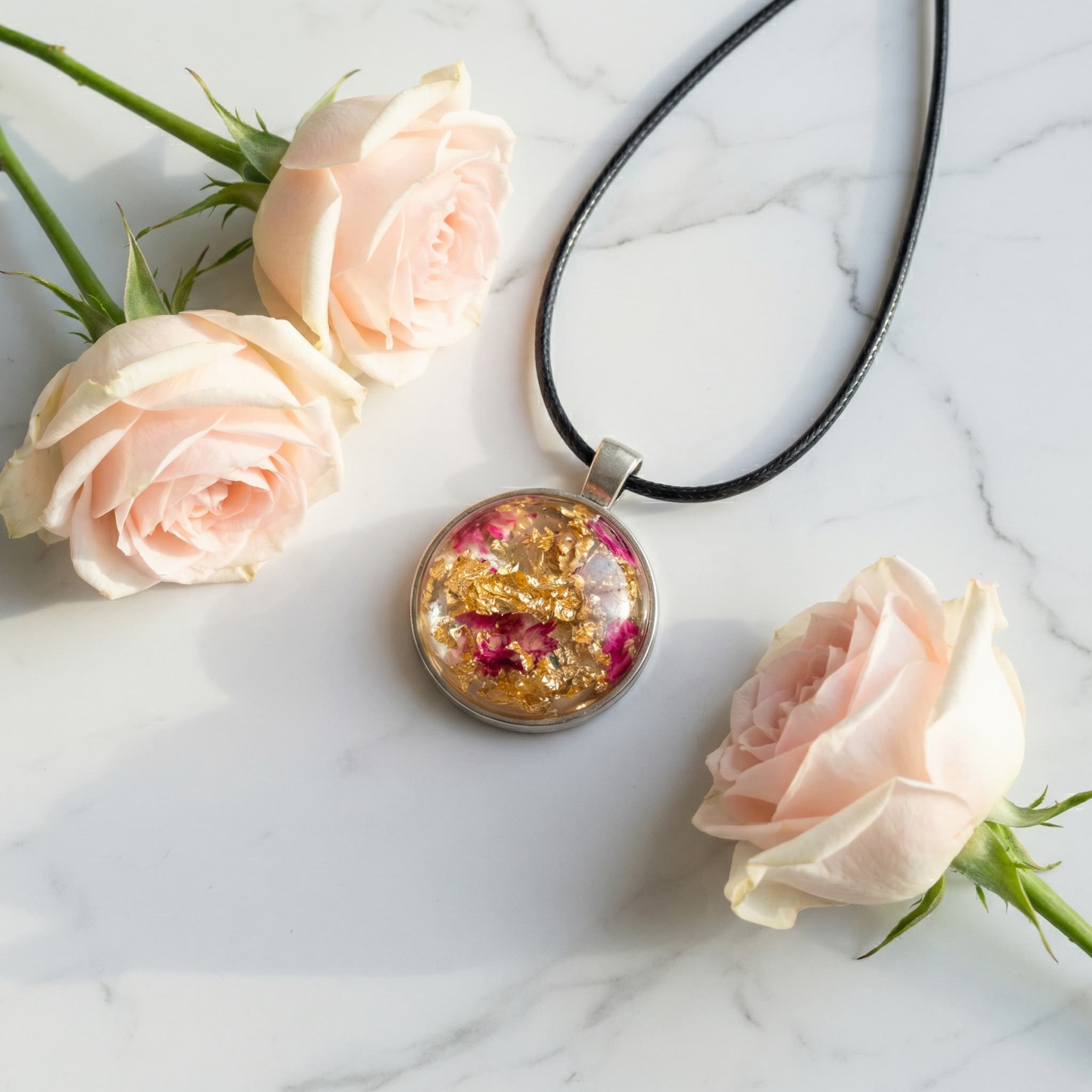 Pressed Rose & Gold Foil Pendant